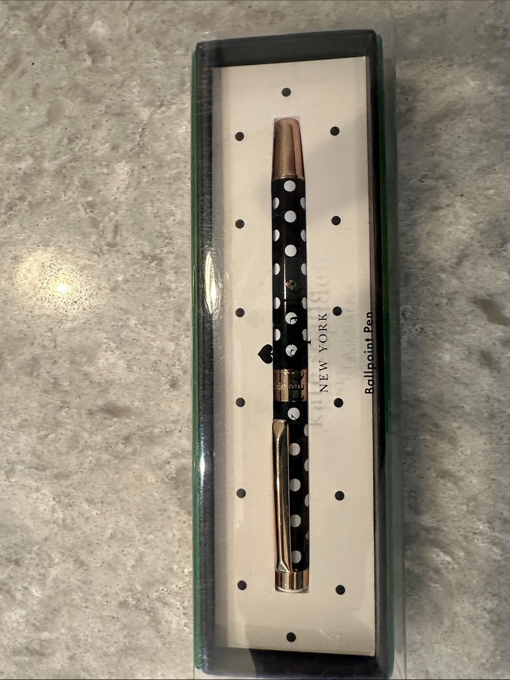 Kate Spade Black Polka Dot Ballpoint Pen with Gold Accents - NWT